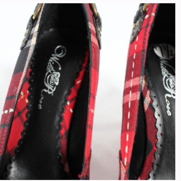 Wild Rose Y2K Vintage style (7.5) Red Tartan Plaid Pointy Toed High Heels NWOT - Picture 6 of 12